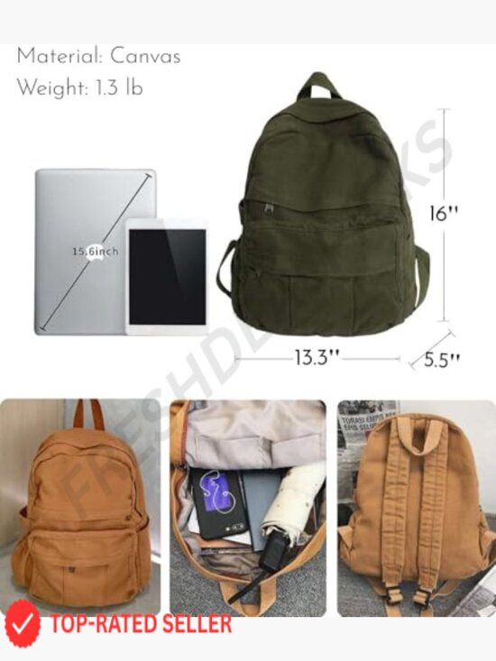 Canvas Backpack Rucksack Retro Aesthetic Vintage School Daypack Laptop Travel